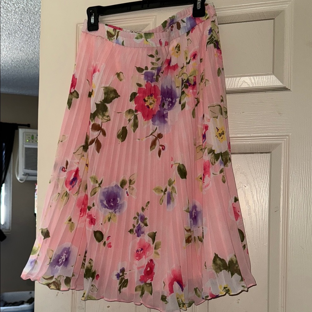 Chaps Pink A-Line Pleated Skirt